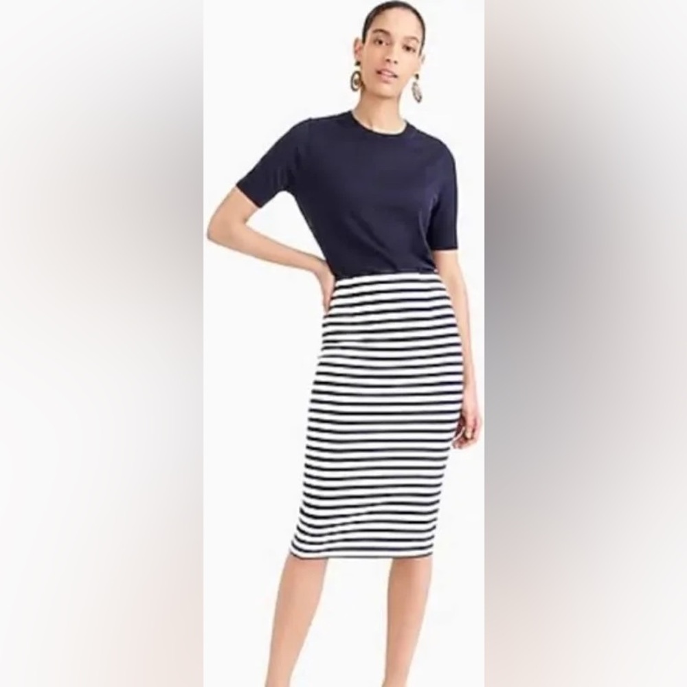 JCrew navy & white striped pencil skirt
